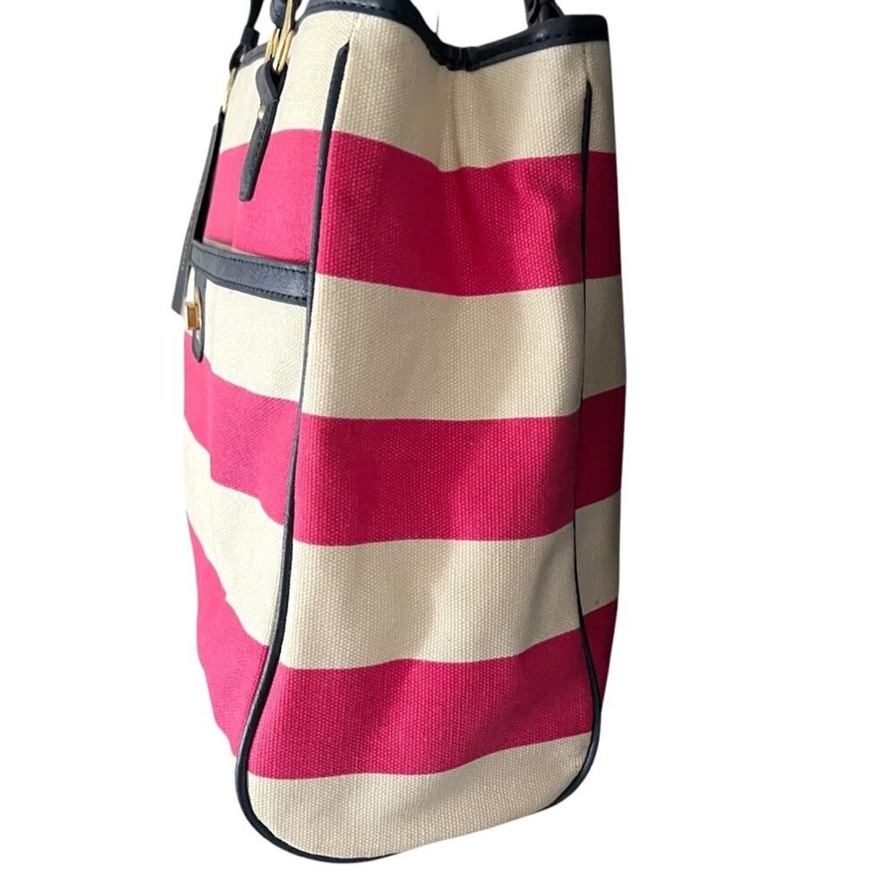 NEW TOMMY HILFIGER Satchel Tote Bag Pink Cream Striped Navy Trim NWT 1652-57 - Picture 7 of 13